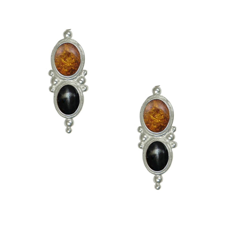 Sterling Silver Drop Dangle Earrings With Amber